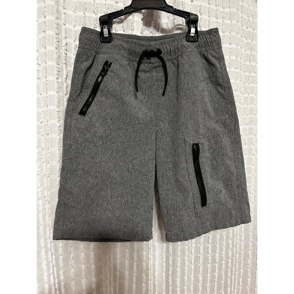 Cat & Jack Boys Gray Tech Shorts Size M Elastic Waist Zipper Pockets Drawstring